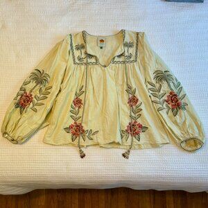 NWT Farm Rio Sand Tropical Flower Embroidered Blouse